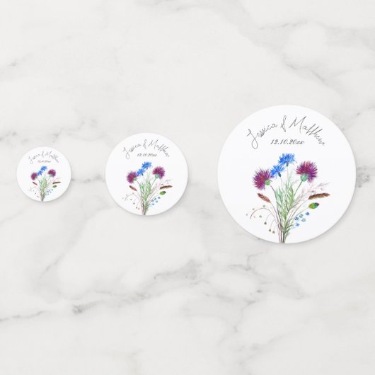 Distel Schotse Paarse bloemige Watercolor Bruiloft Confetti (Achterkanten)