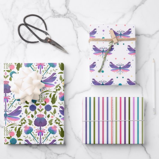 Distels, Libellen en Strepen Cadeaupapier (Voorkant)