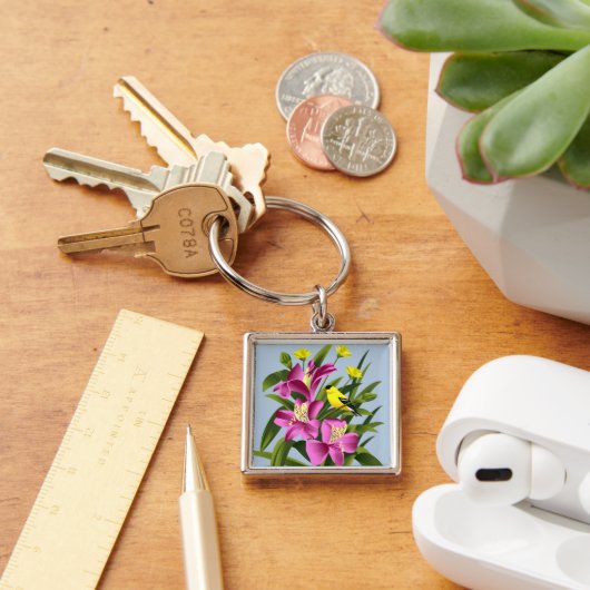 Distelvink en Bloemen Sleutelhanger (Bureau)