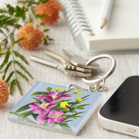 Distelvink en Bloemen Sleutelhanger (Voorkant Rechts)
