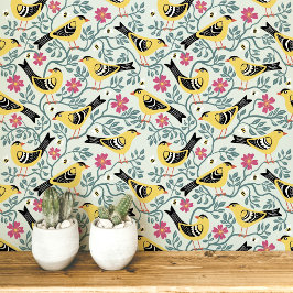 Distelvink en Prairie Rose Vogel Bloem Behang