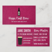 Distillatie bier | Vloeienwinkel | Roze leder Visitekaartje (Voorkant / Achterkant)