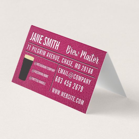 Distillatie bier | Vloeienwinkel | Roze leder Visitekaartje (Achterkant)