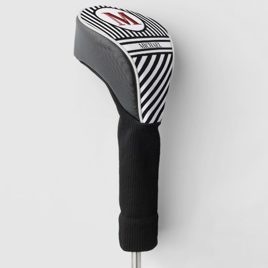 Distinctive Monogram Black White Stripes Golfheadcover (Schuin)