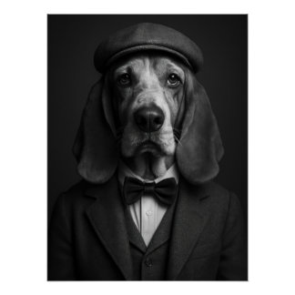 Distinguished Basset Hound in Flat Cap & Bowtie Perfect Poster
