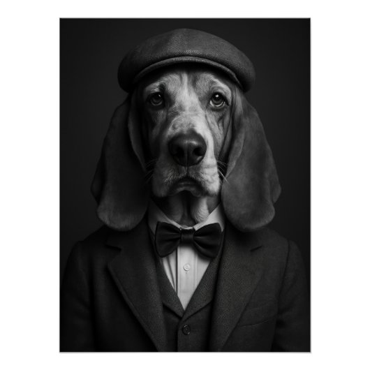 Distinguished Basset Hound in Flat Cap & Bowtie Perfect Poster (Voorkant)