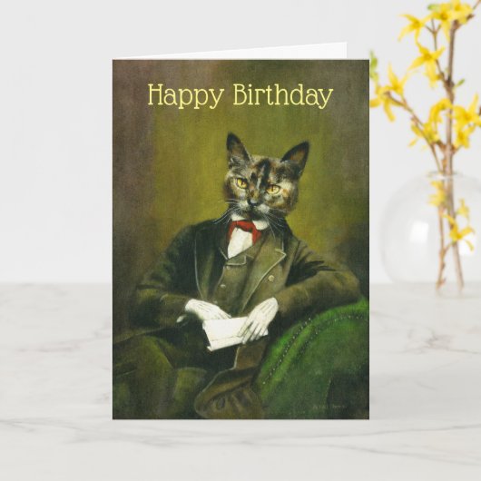Distinguished Cat Gentleman Birthday Kaart (Gele Bloem)