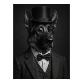Distinguished German Shepherd with Top Hat Perfect Poster