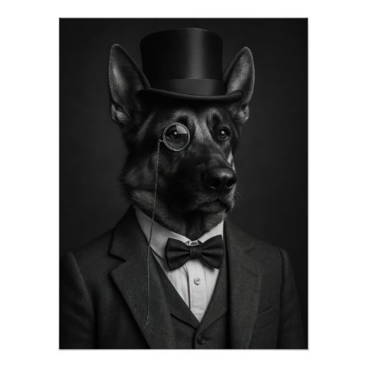 Distinguished German Shepherd with Top Hat Perfect Poster (Voorkant)