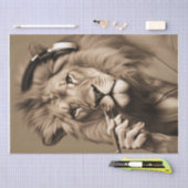 Distinguished Smoking Lion in koptelefoon decoupag Tissuepapier (Craft)