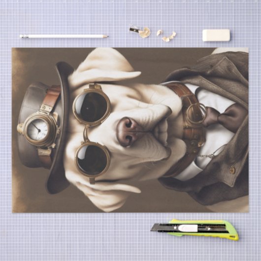 Distinguished Smoking Lion in koptelefoon decoupag Tissuepapier (Craft)