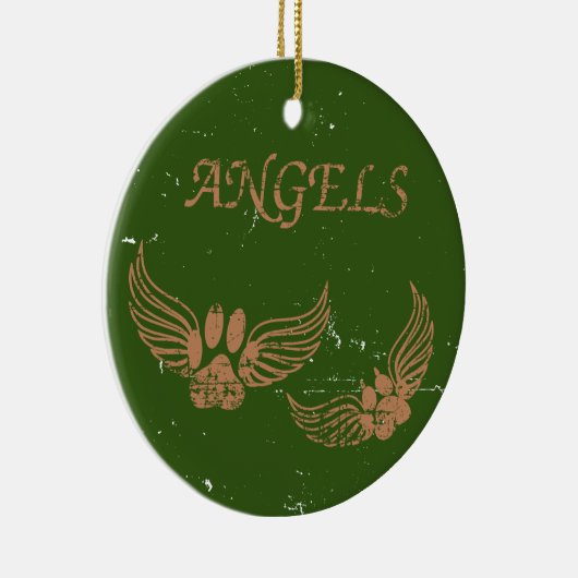 Distress Angel Pet Paws Green Keramisch Ornament (Rechts)