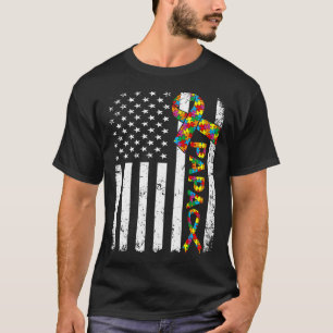 Distress Autism Papa American Flag Family Matchi T-shirt