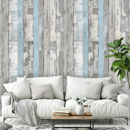 Distress Beachwood Ver Blauw Grijs Patroon Kamer Behang