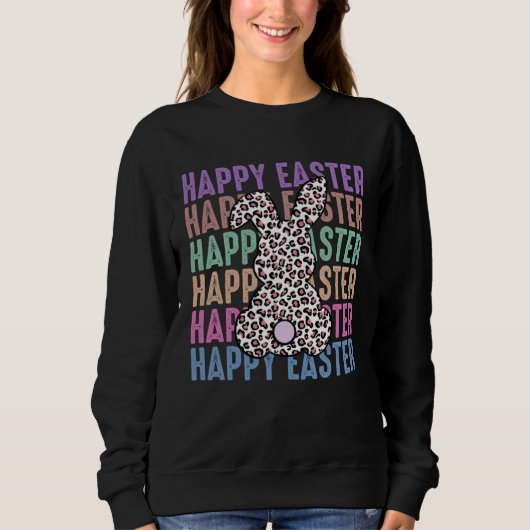 Distress Bunny Leopard Print Girls Women Happy Eas Trui (Voorkant)