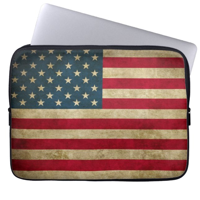 Distress Grunge USA American Flag Laptop Sleeve (Voorkant)