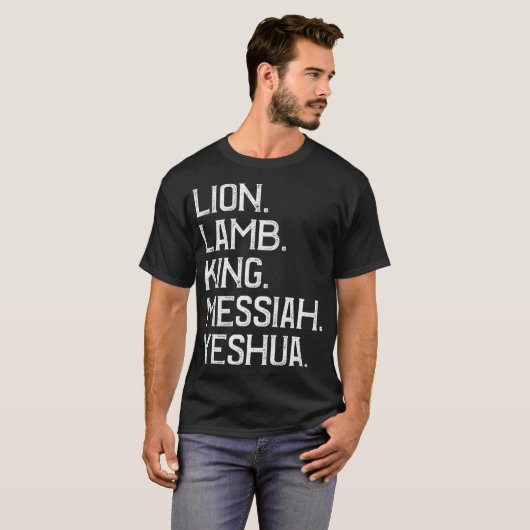 Distress Lion Lamb King Messiah Yeshua Christelijk T-shirt (Voorkant volledig)