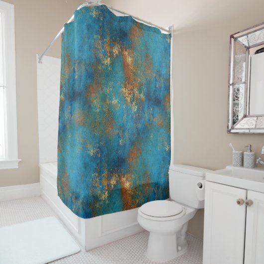 Distress Patina Copper Turquoise Grunge Douchegordijn (In situ)
