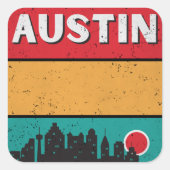 Distress Retro Austin Texas City State Skyline Vierkante Sticker (Voorkant)