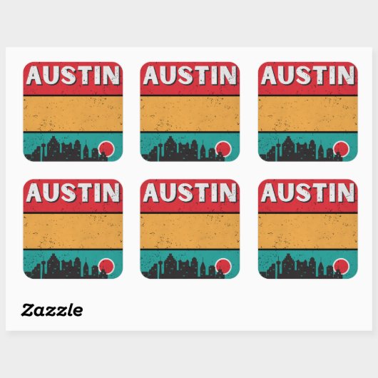 Distress Retro Austin Texas City State Skyline Vierkante Sticker (Vel)