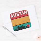 Distress Retro Austin Texas City State Skyline Vierkante Sticker (Envelop)