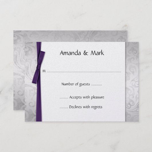Distress Silver Damask Paars Ribbon Bow RSVP (Voorkant / Achterkant)