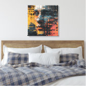 Distressed Abstract Expressionism Teal and White Canvas Afdruk (Insitu (Slaapkamer))