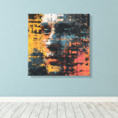 Distressed Abstract Expressionism Teal and White Canvas Afdruk (Insitu (Houten vloer))