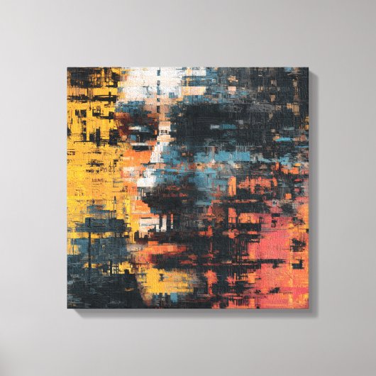 Distressed Abstract Expressionism Teal and White Canvas Afdruk (Voorkant)