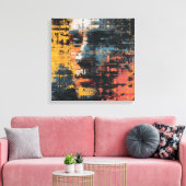 Distressed Abstract Expressionism Teal and White Canvas Afdruk (Insitu (Woonkamer))