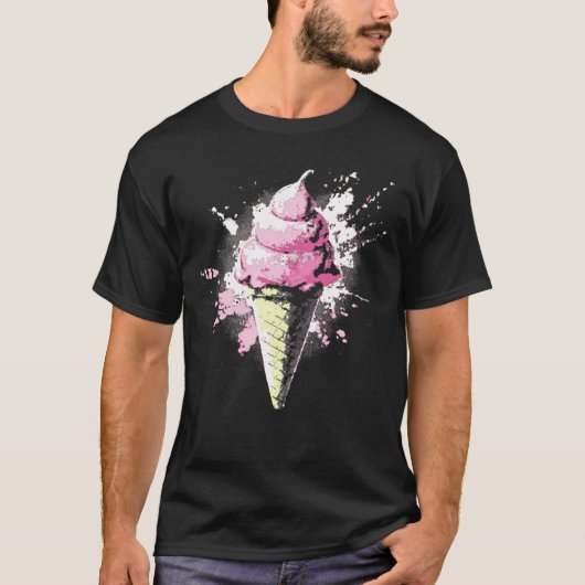 Distressed Abstract Pink Ice Cream Splatter T-shirt (Voorkant)