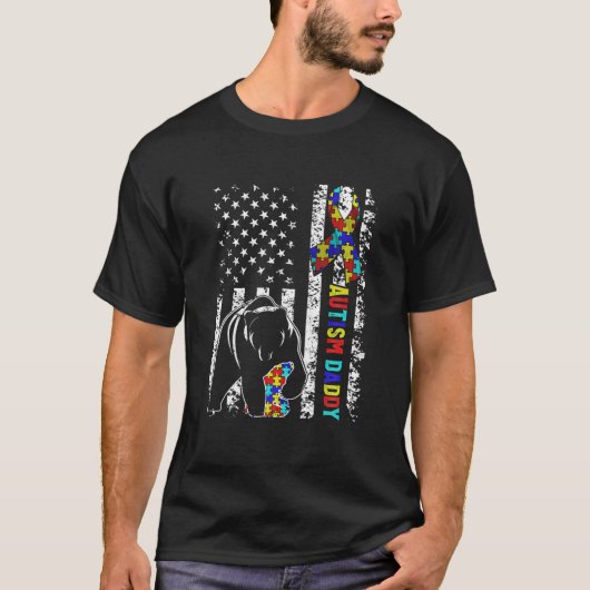 Distressed American Flag Autism Daddy Bear Awarene T-shirt (Voorkant)