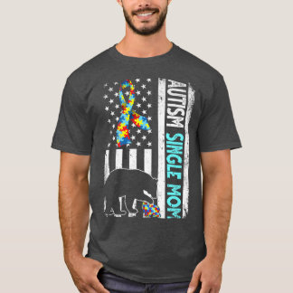Distressed American Flag Autism Single Mom Bear Au T-shirt