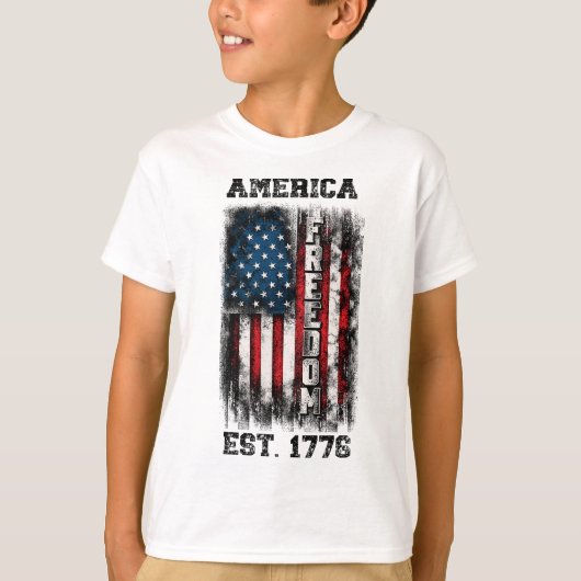 Distressed American Flag Freedom Est 1776 T-shirt (Voorkant)