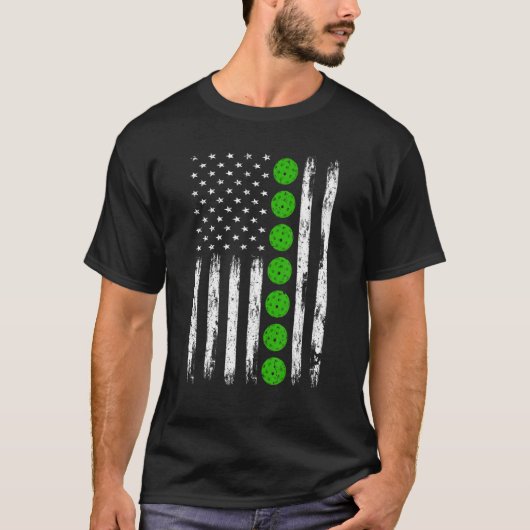Distressed American Flag Pickleball Sports   Mens  T-shirt (Voorkant)