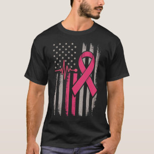 Distressed American Flag Pink Ribbon borstkanker T-shirt