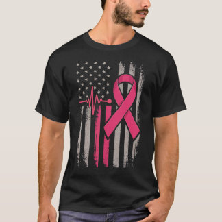 Distressed American Flag Pink Ribbon borstkanker T-shirt