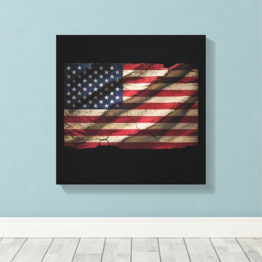 Distressed Amerikaanse Vlag Vierkant Canvas Print (Insitu (Houten vloer))