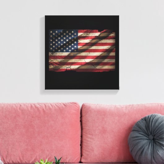 Distressed Amerikaanse Vlag Vierkant Canvas Print (Insitu (Woonkamer))