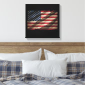 Distressed Amerikaanse Vlag Vierkant Canvas Print (Insitu (Slaapkamer))