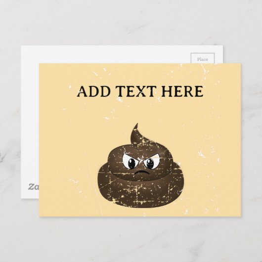 Distressed Angry Cartoon Poop Aangepaste tekst Briefkaart (Voorkant / Achterkant)