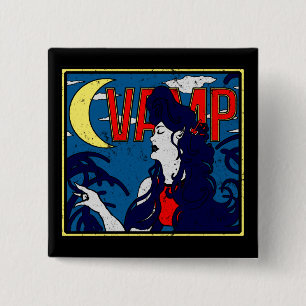 Distressed Art Nouveau Vampire Rock Gitaar Koningi Vierkante Button 5,1 Cm