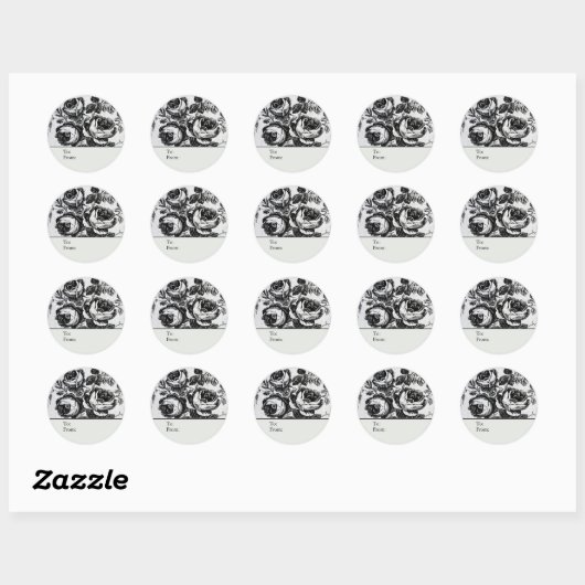 Distressed B&W Roses Personalized To & From Ronde Sticker (Vel)