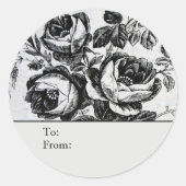 Distressed B&W Roses Personalized To & From Ronde Sticker (Voorkant)