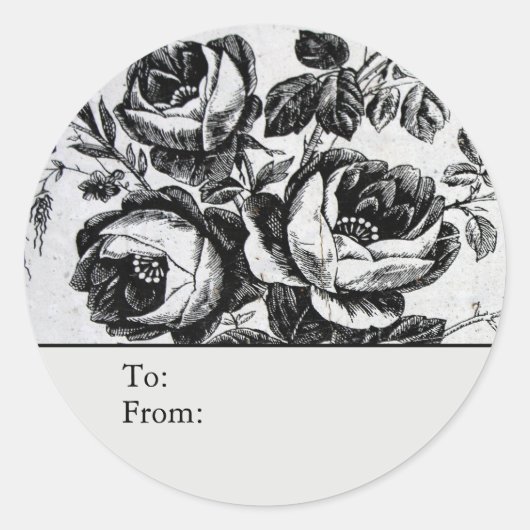 Distressed B&W Roses Personalized To & From Ronde Sticker (Voorkant)