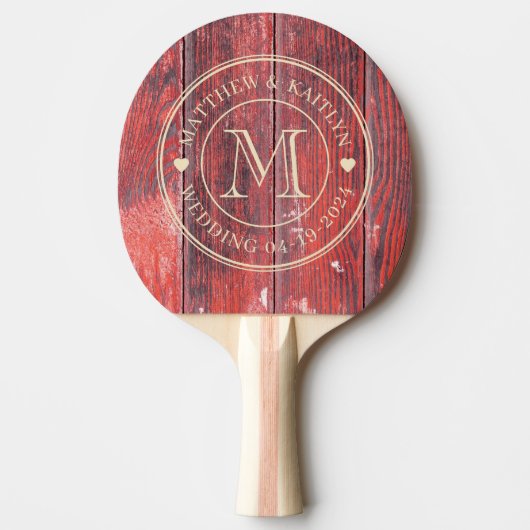 Distressed Barn Boards Wedding Monogram Heart Tafeltennisbatje (Voorkant)