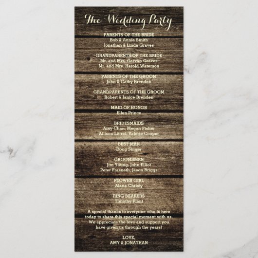 Distressed Barn Wood Rustiek Trouwprogramma Programmakaart (Achterkant)