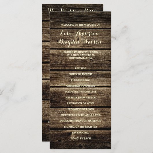 Distressed Barn Wood Rustiek Trouwprogramma Programmakaart (Voorkant / Achterkant)