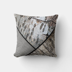 Distressed Black White Birch Bark Lined Grey Kussen