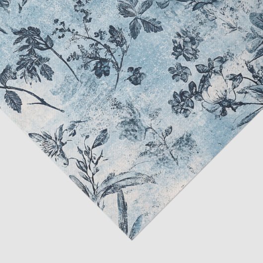 Distressed Blue Florals Patroon Tissuepapier (Detail)